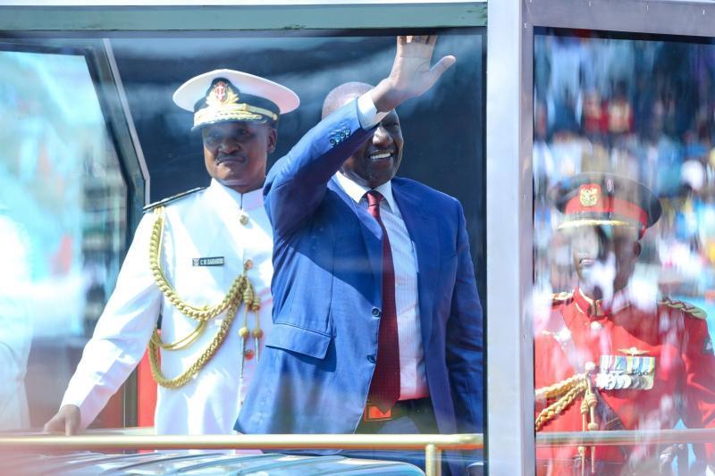 President William Ruto at Raila Odinga Stadium for the Madaraka Day celebrations.